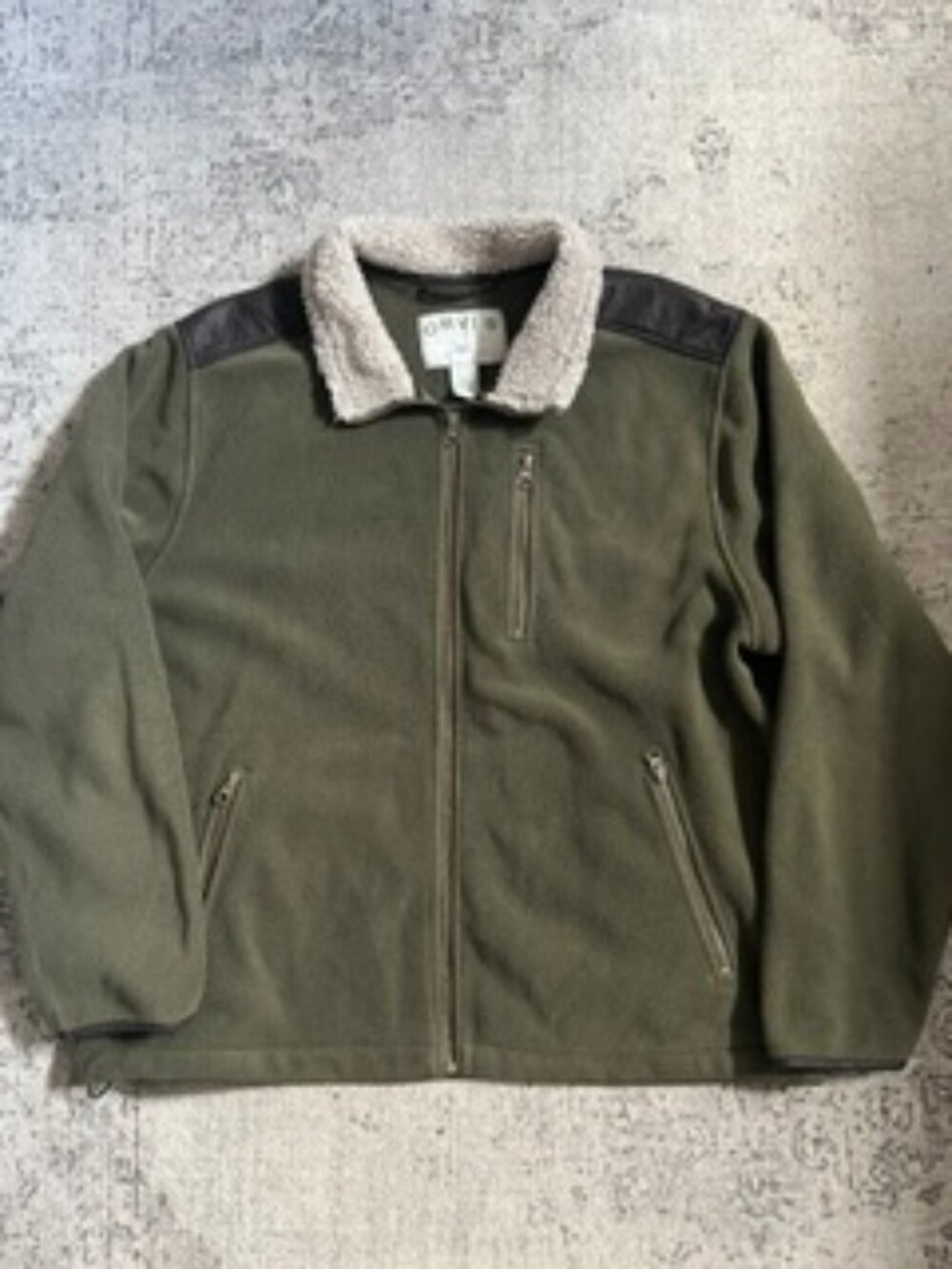 🧡3/$15 ORVIS Sherpa Collar Fleece Jacket Olive Green Men's L